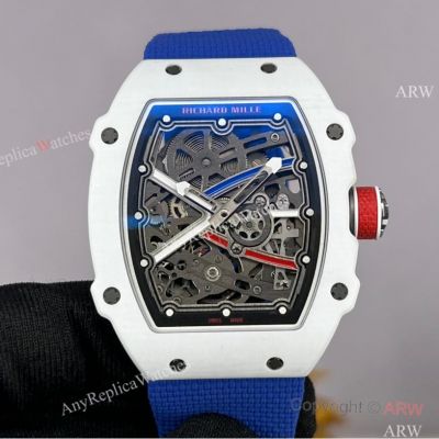 1:1 Clone Richard Mille RM67-02 Alexis Pinturault White Case Blue Velcro Strap Watch